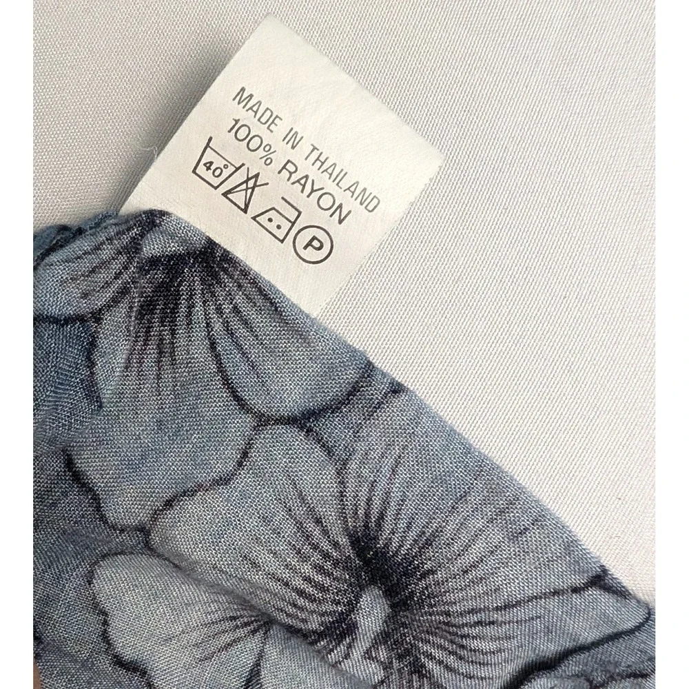 Vintage Blue Floral Rayon Front Tes Shawl Scarf Boho UNO 80s Blue Tropical